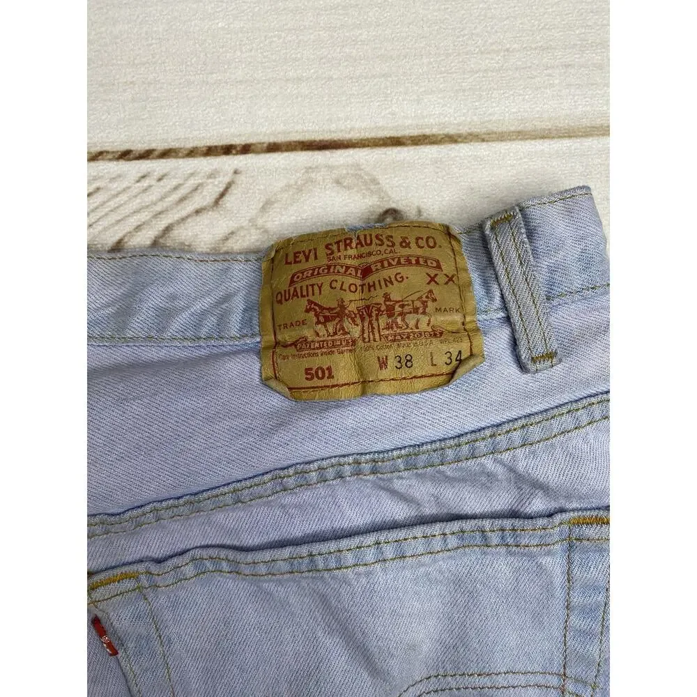Vtg Levi’s 501 Jeans USA Made 38x34 UPCYCLED Tie Dye Distressed Button Fly 80 90